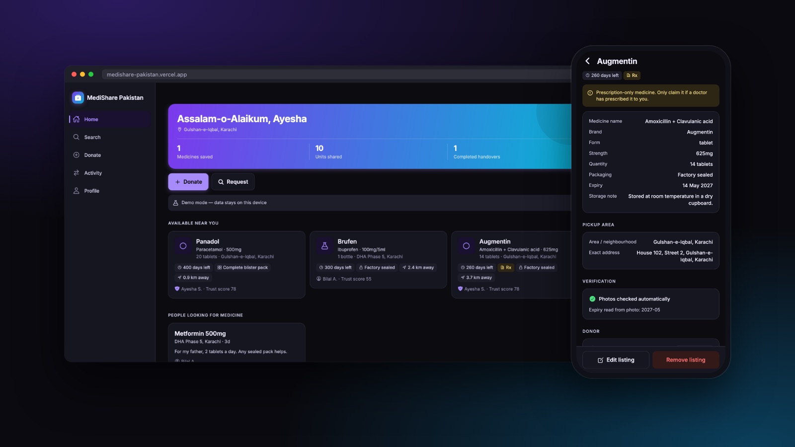 The platform running as a desktop web app and as a phone app