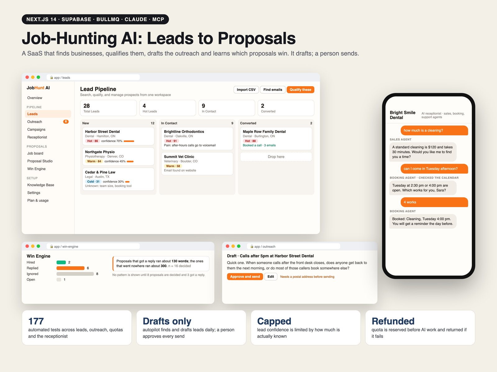 Job-Hunting AI lead pipeline, Win Engine, outreach draft and AI receptionist